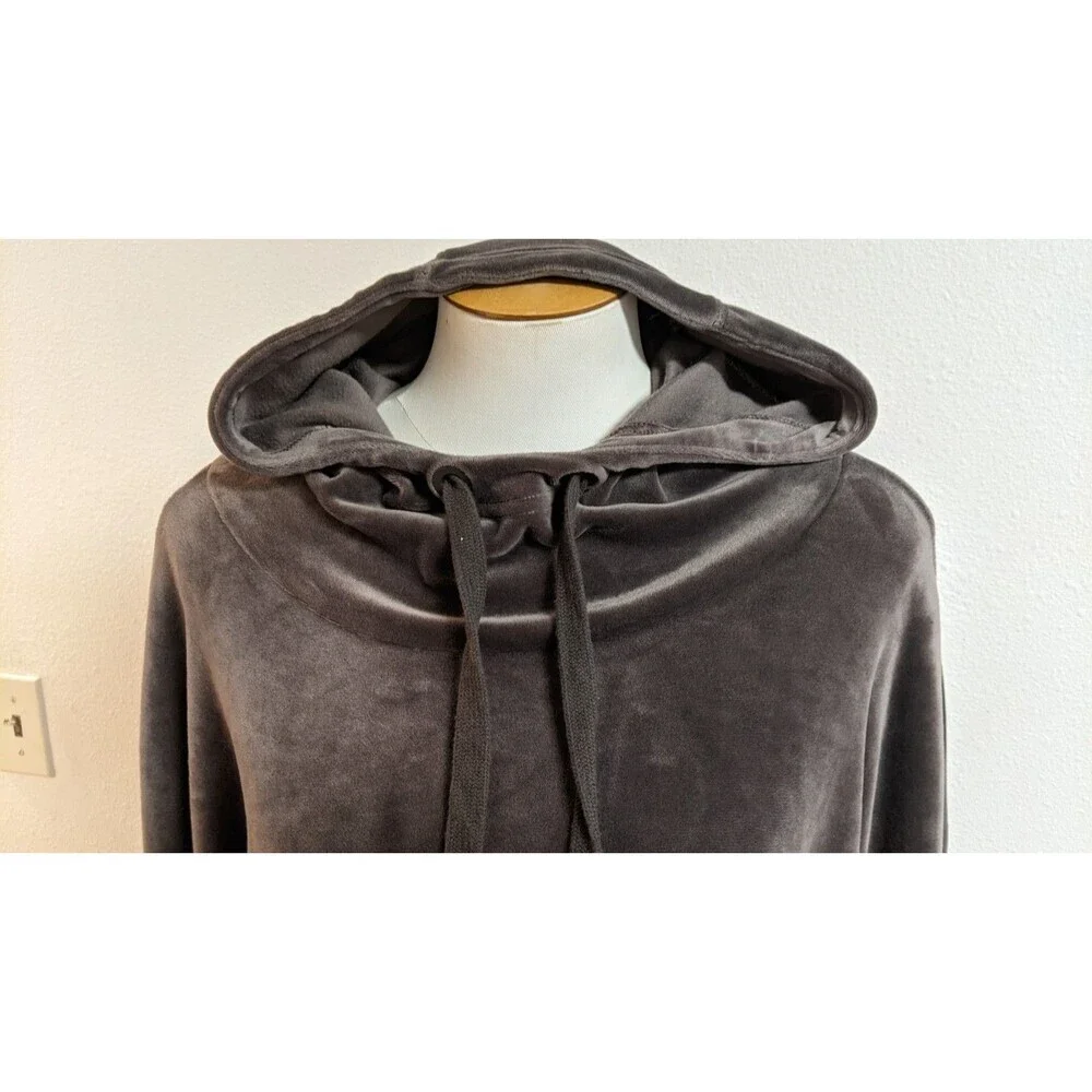 Offline By Aerie Women's Brown Super Soft Hooded Boxy Velour Cropped Pullover SM - Picture 2 of 10